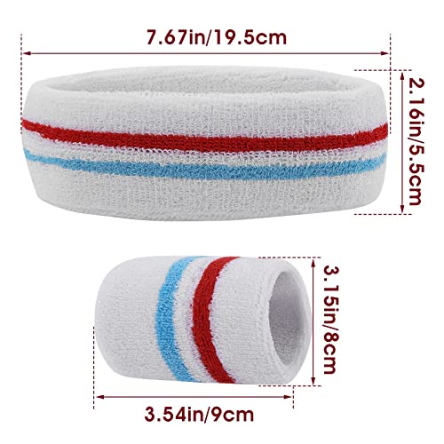 Striped Sweatband Set - Headband & 2 Wristbands - White Red White Blue