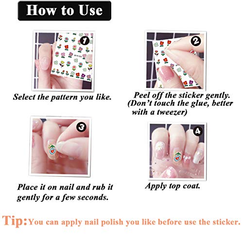 Nail Stickers for Women and Little Girls - 12 Sheets 3D Self-Adhesive
