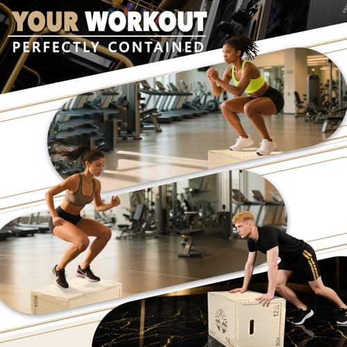 3-in-1 Plyo Box - Wood Jump Platform (20"x16"x12") for Home Gym