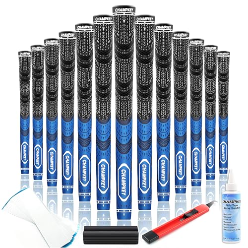 Premium Hybrid Golf Grips - 13 Pack with Repair Kits - Blue Midsize