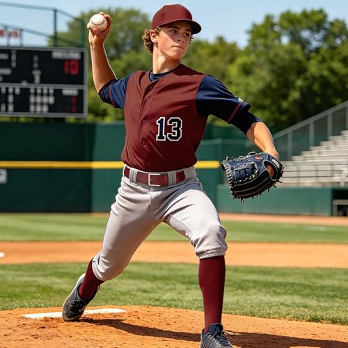 Baseball Softball Socks and Belt Combo Set - Knee-High, Medium, Wine Red