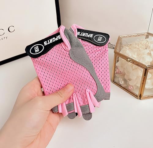 Kids Half-Finger Cycling Gloves - Breathable Anti-Slip Bike Gloves - Pink / M