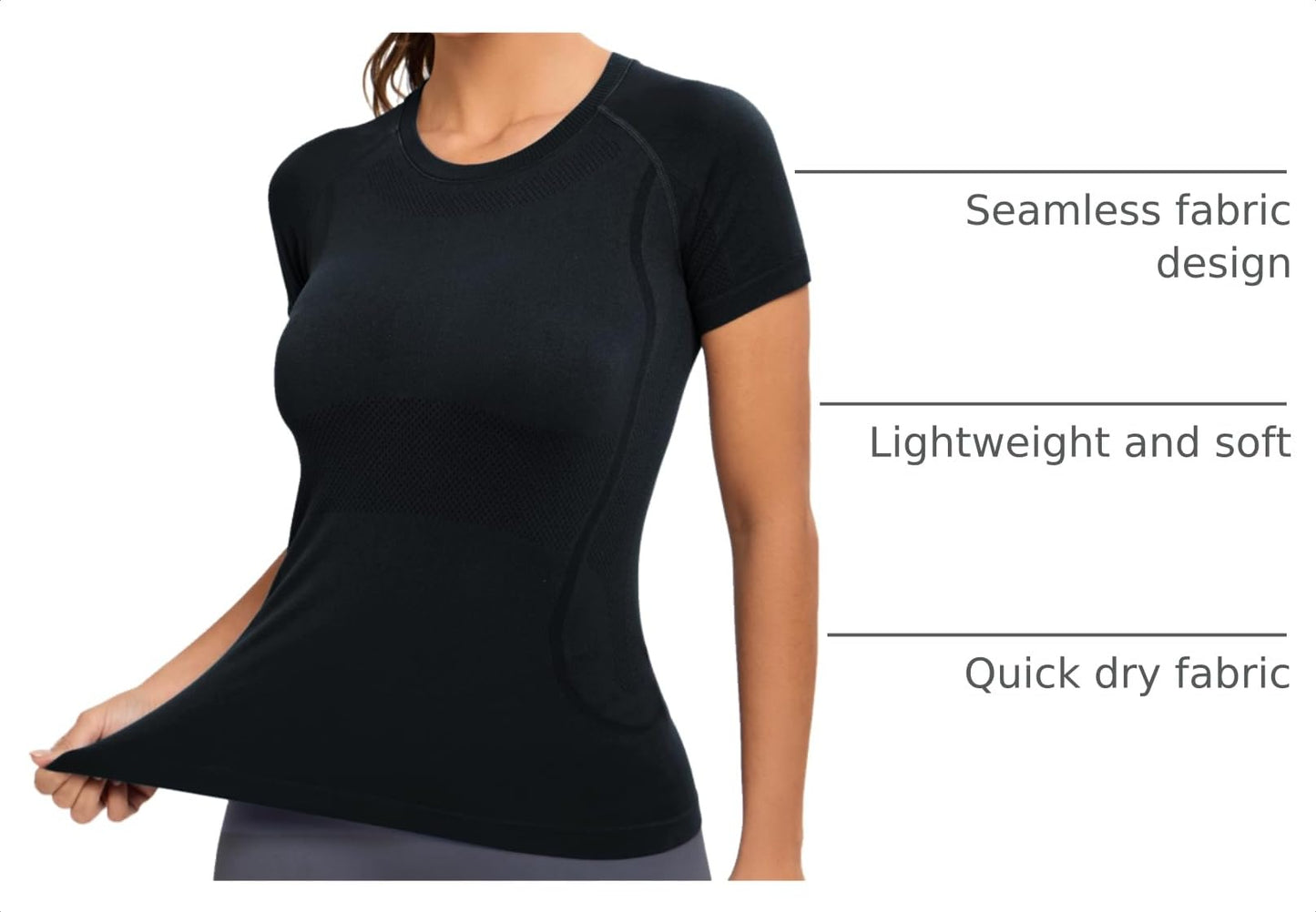 MathCat Seamless Workout Tops for Women, Short Sleeve Compression Athletic Shirts Soft Yoga Gym Tops XS-XL Black