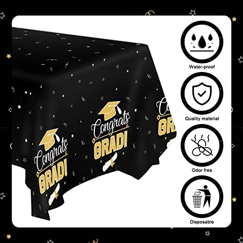 Graduation Tablecloths Set - 3 Pieces, Black & Gold, 108" x 54"