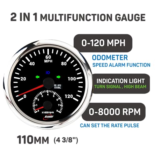 110mm 2in1 GPS Speedometer Tachometer & 4in1 Gauge Set - Black