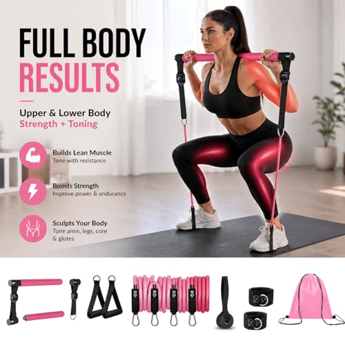 Adjustable Pilates Bar Kit with Resistance Bands for Home Workouts