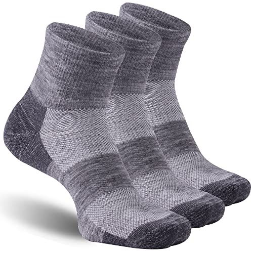 Men Women Medium Grey 3 Pairs Merino Wool Ankle Socks All-Season Breathable