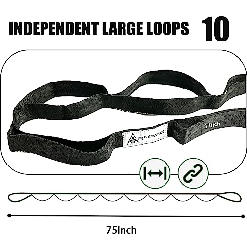 Yoga Stretching Strap with Loops for Physical Therapy - Black