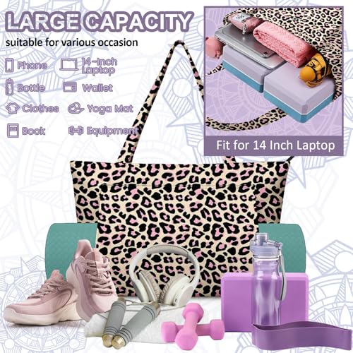 Large Canvas Yoga Bag for Women - Leopard Print Yoga Mat Tote