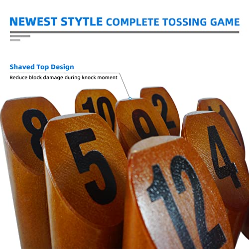 Wooden Block Tossing Game Set with Scoreboard & Carry Bag – 12 Blocks, Dowel, 1-12 Scoreboard