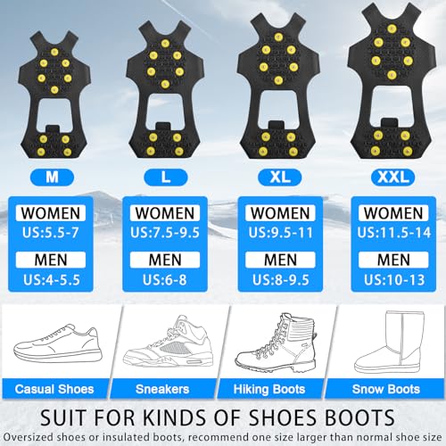 JSHANMEI Ice Cleats for Shoes XX-Large 10-13 Men / 11.5-13.5 Women, 10 Steel Studs