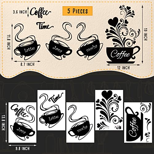 Chinco 5-Pack Coffee Cup Wall Stickers Kitchen Decor Black Mugs Art