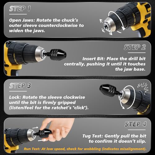 2Pcs Keyless Drill Chuck Adapter Set, 1/4" Hex Shank Quick Change (0.3-8mm) ? Fits Impact Drill & Power Tools, Carbon Steel, for Milwaukee, DeWalt, Makita (2-Piece)