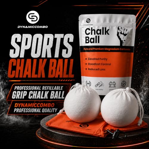 Gym Chalk Balls & Refillable Storage Bag - Superior Grip & Less Mess, 120g