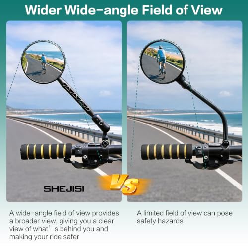 SHEJISI Bike Mirror Reflective Film Upgrade | Universal 7/8'' Handlebar Rear View, 360° Adjustable