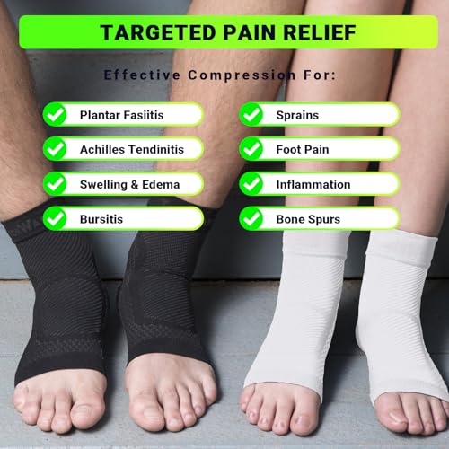 TechWare Pro Ankle Brace Compression Sleeve for Plantar Fasciitis, Achilles Tendonitis & Foot Support - White / L / XL