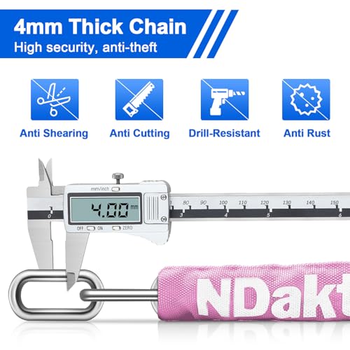 NDakter Pink Bike Lock with 2.62 Ft Long 5-Digit Resettable Heavy Duty Chain