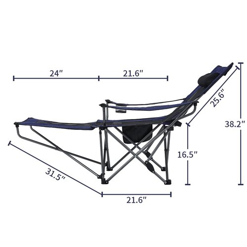 OUTDOOR LIVING SUNTIME Reclining Camping Folding Portable Mesh Chair with Removabel Footrest(DarkBlue)