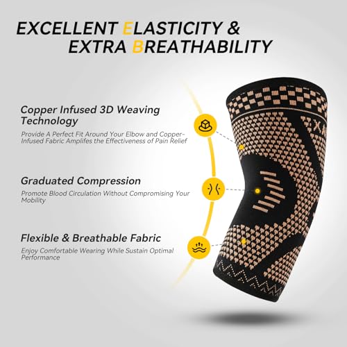 INDEEMAX Copper Elbow Compression Sleeve 2 Pack – Medium, Black