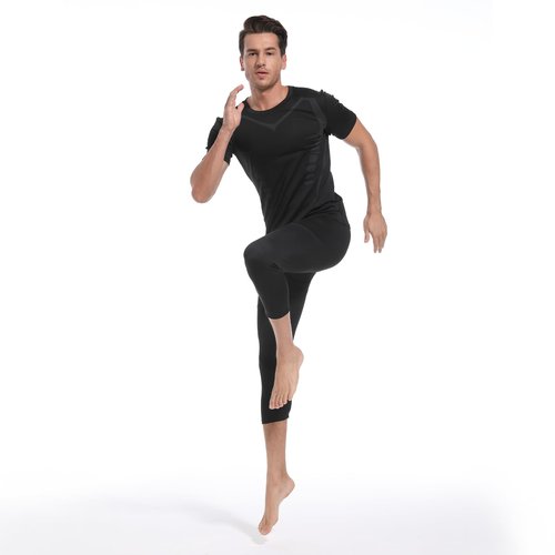 POTAMOCA 3 Pack Men's 3/4 Compression Pants, Cool Dry Workout Athletic Leggings, Running Tights Capri Yoga Football Gym Base Layer Underwear, Black Large