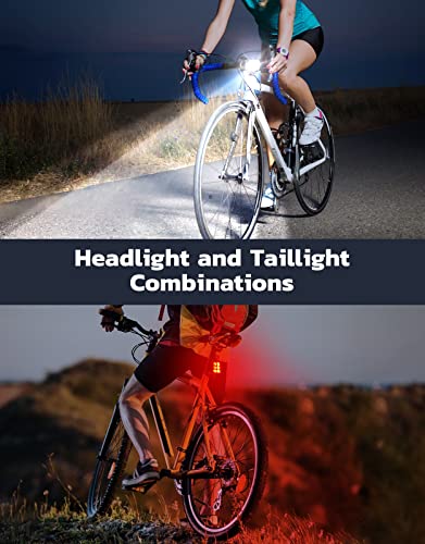 USB Rechargeable Bike Lights Set - Front & Back, Waterproof IP65, 10 Modes