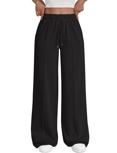 LOMON Womens Wide Leg Sweatpants High Waisted Drawstring Baggy Sweat Pants Teen Girl Joggers Pants with Pockets (Black,M)