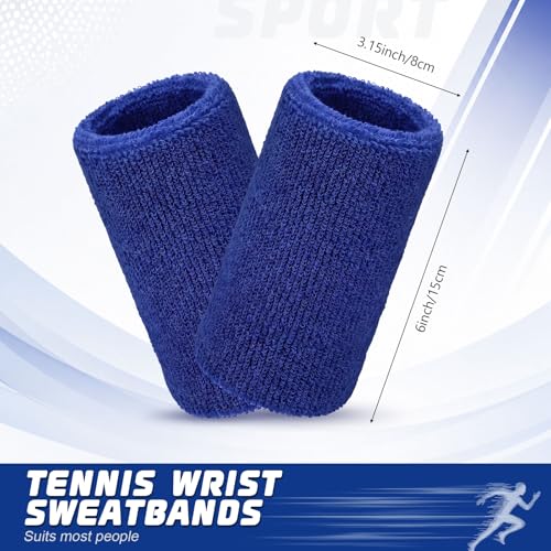 6-Inch Wrist Sweatbands - Dark Blue, Moisture-Absorbent Cotton for Sports