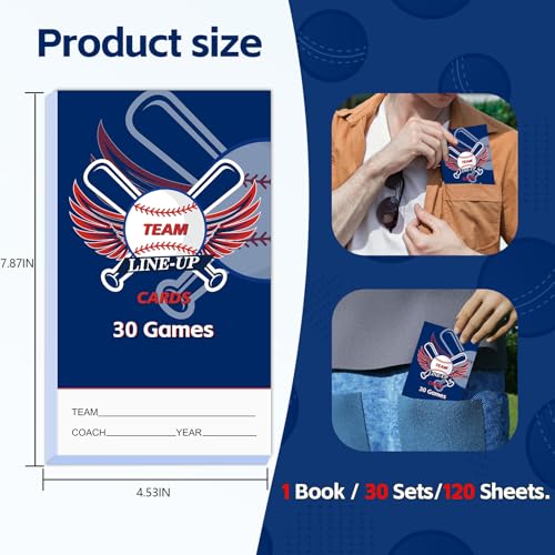 120-Count Baseball Lineup Card Book - 4-Part Carbonless, 16 Players