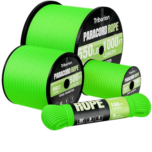 550 lb Paracord Rope - 100ft Neon Green Heavy Duty Cord