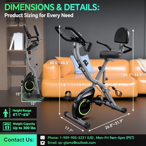 Foldable Exercise Bike with 16-Level Resistance - 300LBS Capacity