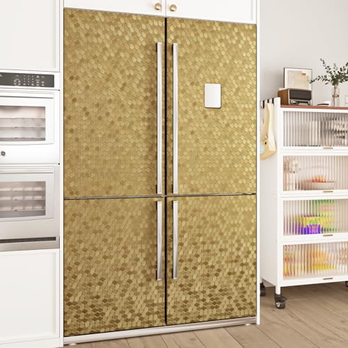 Gold Hexagon Metallic Wallpaper Peel and Stick Countertops Waterproof Honeycomb Metallic Contact Paper Textured Fridge Covers Metal Wall Paper for Cabinet Kitchen Backsplash Shelf Liner