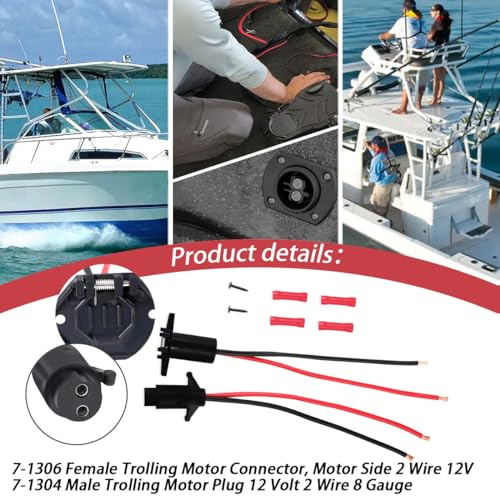 12-24V Trolling Motor Plug Socket Set, 8 Gauge Wire, 2-Wire 60A Marine Connector