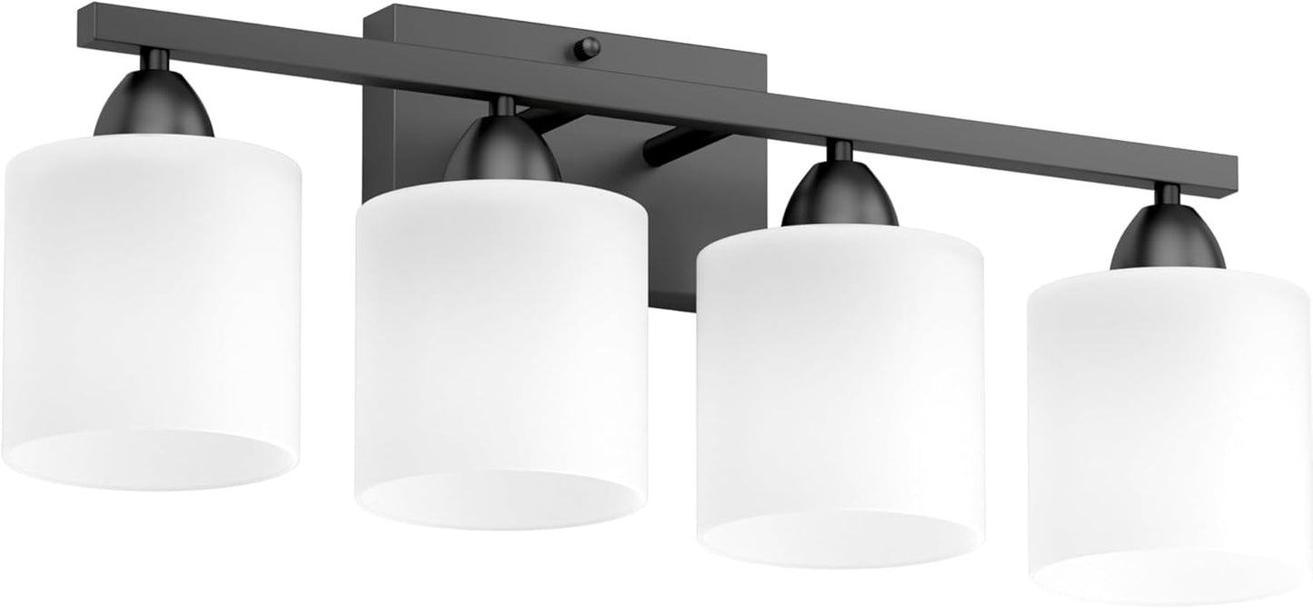 Modern 4-Light Bathroom Vanity Light Fixture - Anti-Rust Over Mirror Sconce with Milky White Glass Shades, E26 Base