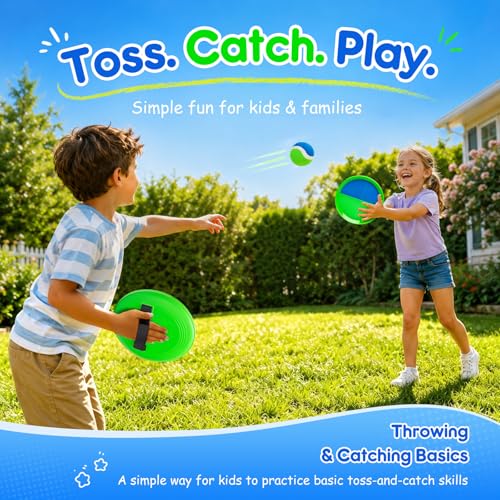 Everich Toy Blue-Green Sticky Paddle Ball Set for Kids & Toddlers, 2 Paddles & Balls, Outdoor Beach & Pool Toy