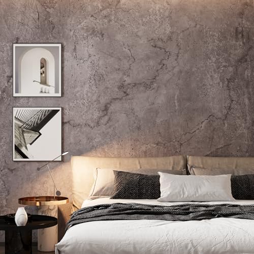JSEVEM 16"¡¿118" Air Guide Design Extra Thick Grey Light Purple Marble Concrete Wallpaper Peel and Stick Industrial Modern Style Waterproof Gray Marble Concrete Contact Paper Vinyl Sticker for Bedroom