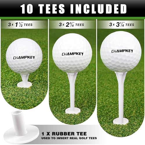 Champkey 1'5 x 1'1 Lite Golf Hitting Mat with 9 Tees & Rubber Tee Holder - Heavy-Duty Indoor/Outdoor