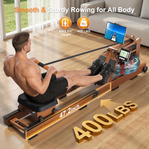 Water Rowing Machine for Home Gym - 450LBS Capacity, Bluetooth App