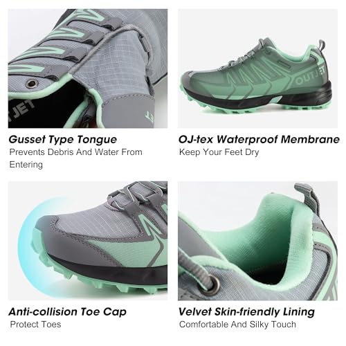 OUTJET Women's Waterproof Hiking Shoes - Lightweight Green (8)