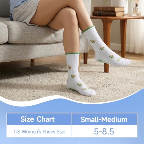 Pilates Socks with Grips for Women - 4 Pairs in Pink, Red, Blue & Green