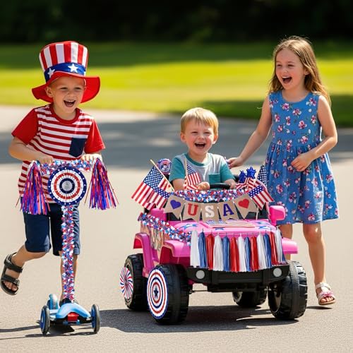 Patriotic 4th of July Bike Decor Kit – Flags, Streamers, Tassels & Garlands for Kids' Bikes