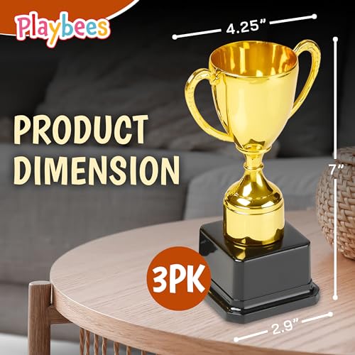 Gold Plastic Trophies Set - 7 Inch Award Cups for Kids