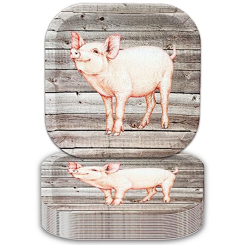 Havercamp Pig Barnwood Plates - 24 Pack, 9 Inch Farm Theme Party Plates