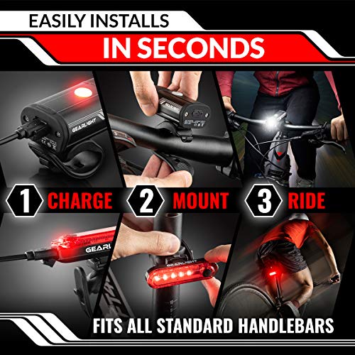USB Rechargeable Bike Lights Set - Front & Back - Black & Red