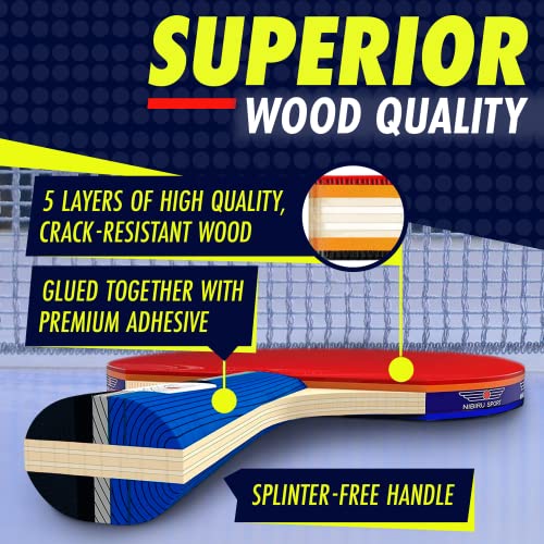Professional Ping Pong Paddle Set with 4 Paddles, Net & 6 Balls