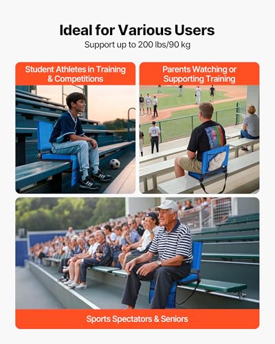 Portable Stadium Seat with Back Support & Thick Cushion - Folding Bleacher Chair with Cup Holder & Pockets