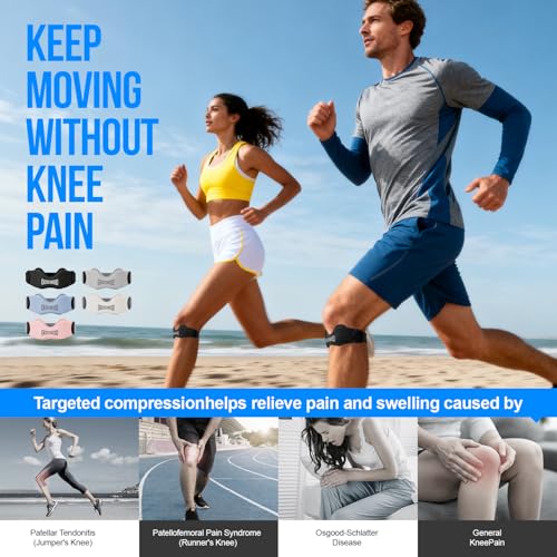 GOUNOD Black Patellar Tendon Support Strap 2 Pack - Knee Pain Relief, Adjustable Silicone Knee Brace for Running, Jumping, Sports