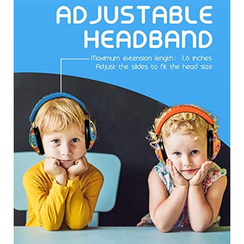 PROHEAR 032 2 Pack Kids Ear Protection, NRR 25dB, Adjustable Headband Safety Earmuffs for Sports Events, Concerts, Airports - Orange & Blue