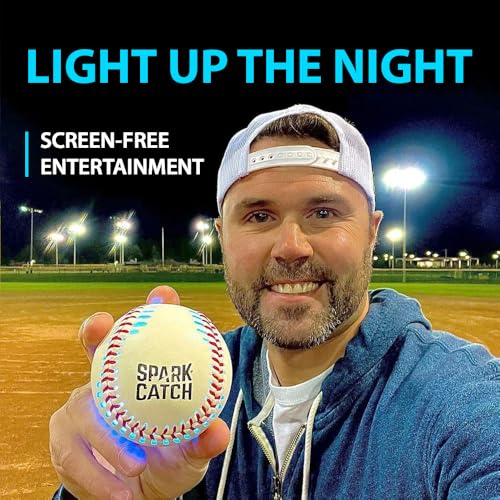 SPARK CATCH Glow in The Dark Baseball Ice Blue - Impact-Activated LED Night Game
