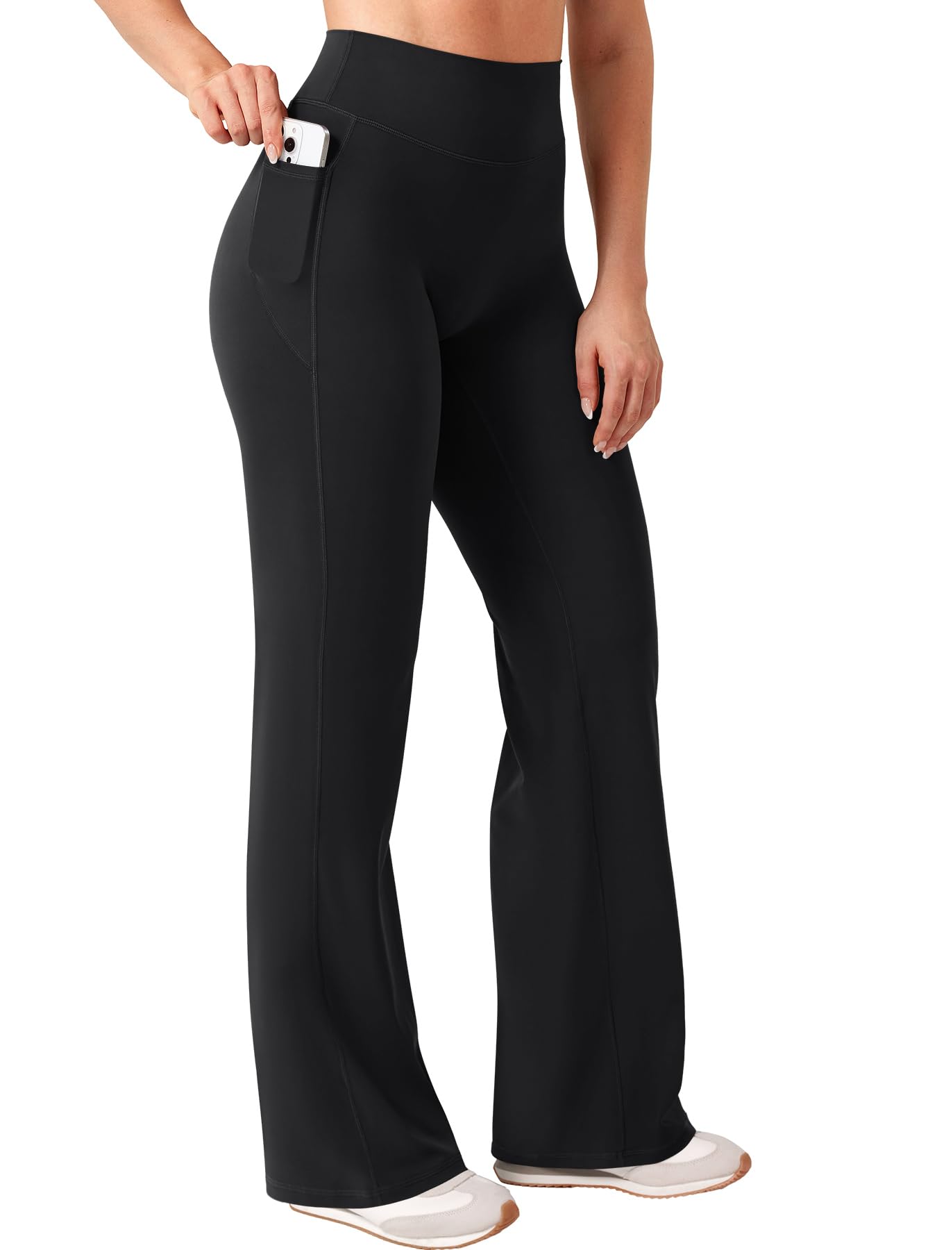 YEOREO Ease Workout Straight Leggings with Pockets Gym Yoga Pants Black L