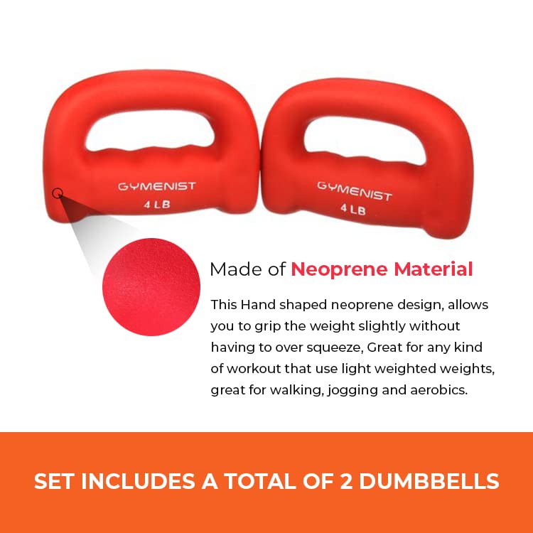 GYMENIST Hand-Shaped Neoprene Dumbbells – Set of 2, 1-5 lb Pair for Walking & Cardio